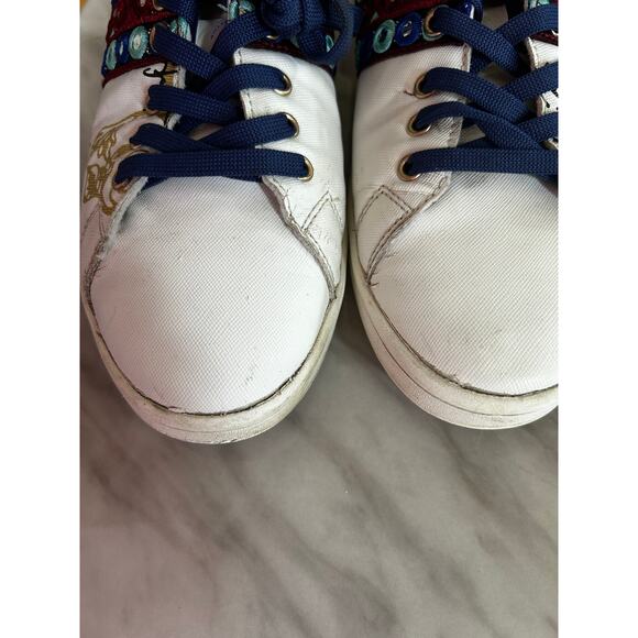 Desigual White Burgundy Aqua Mirror Boho Embellished Leather Sneakers - Picture 5 of 10